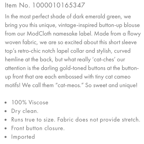 ModCloth Such a Cat-ch Button Up Top Emerald Green and Gold Cat Buttons Sz 3X - Picture 9 of 9